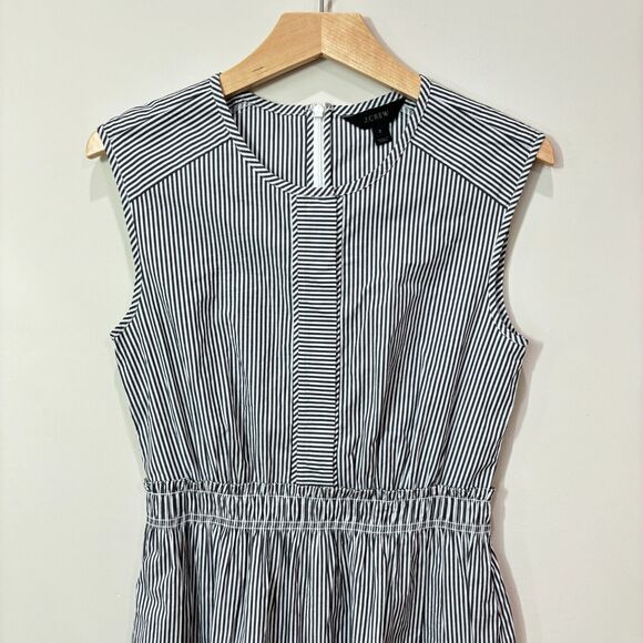 J Crew Striped Cotton Dress Size 2 Gray White Classic Preppy - Picture 2 of 11